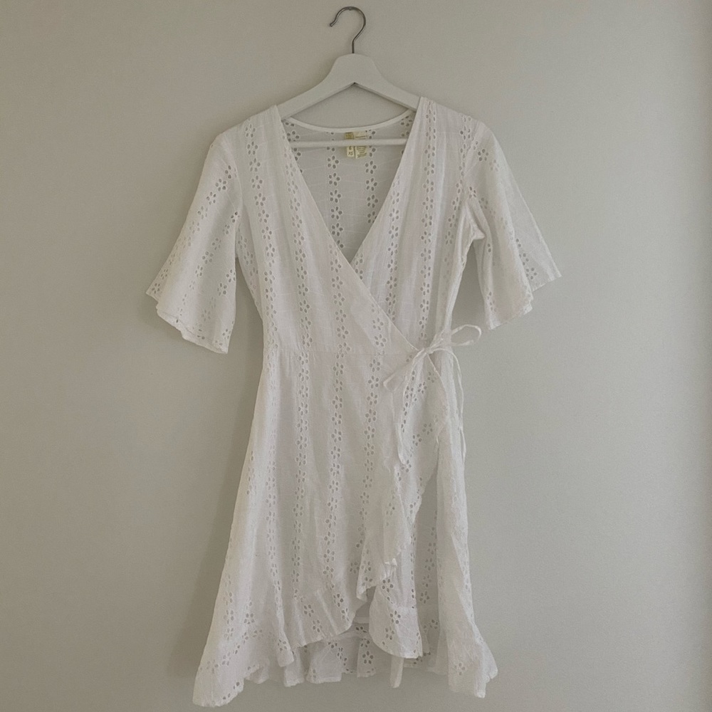 Japna White Eyelet Wrap Dress